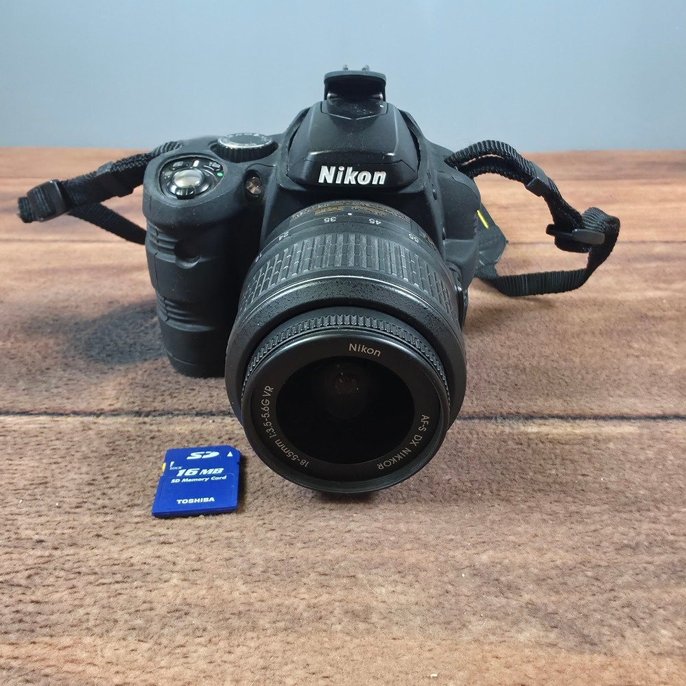 Nikon D60 DSLR Camera OS Black Good 18-55mm VR Lens 16MB SD Card Tested
